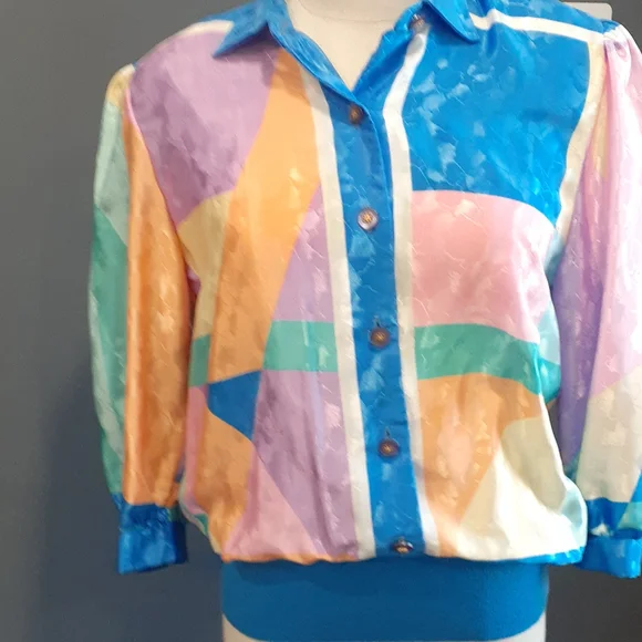 Vintage Y2k Office Siren vibrant color blocking blouse top size 6 - Picture 3 of 15